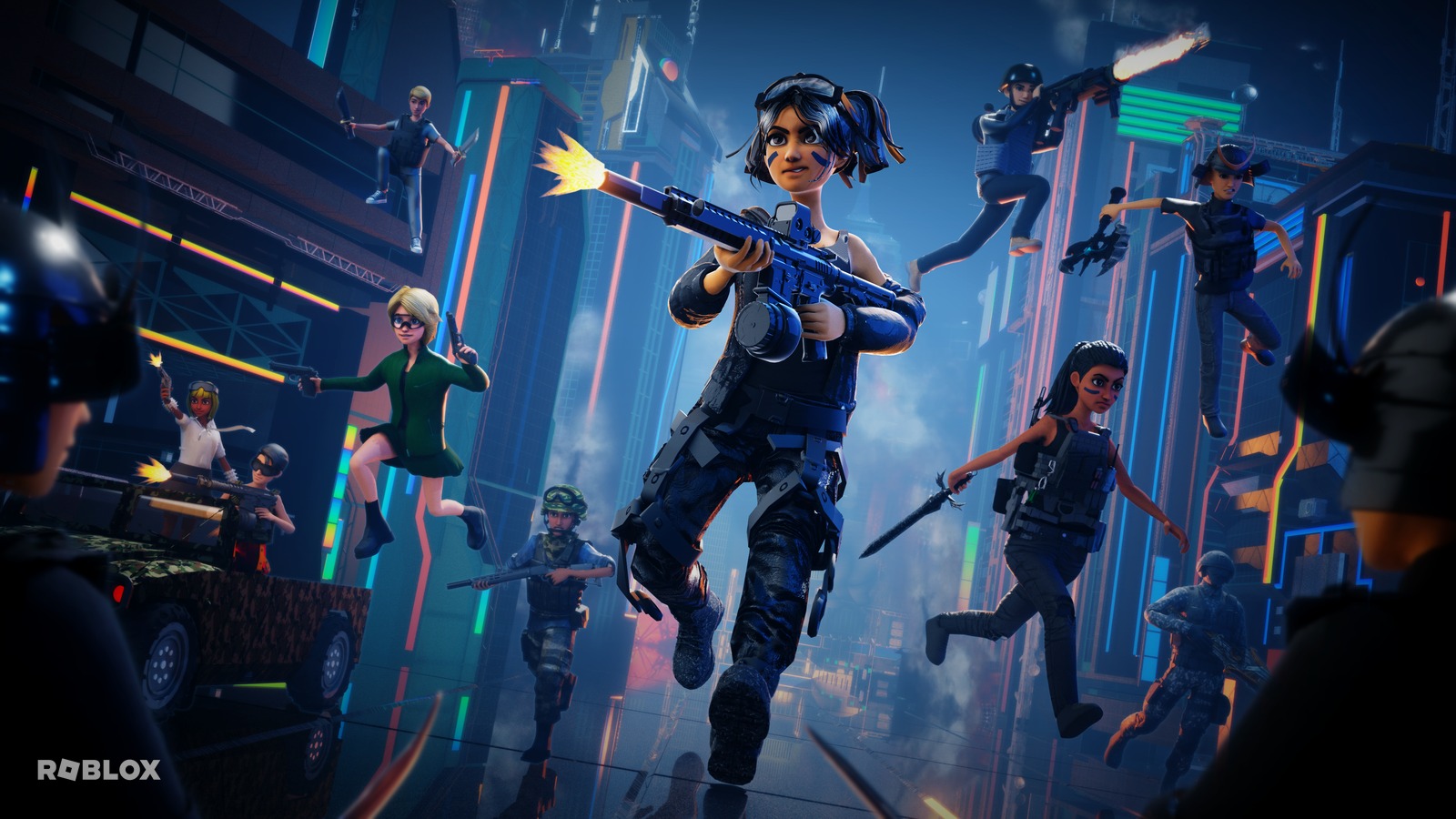 Roblox action game scene used as editorial artwork for AI game builder comparisons